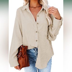 Cream corduroy oversized boyfriend shirt